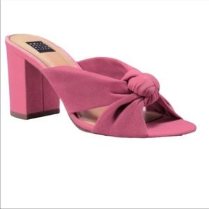 WHBM Pink Suede Knot Block Chunky Heels Sandals